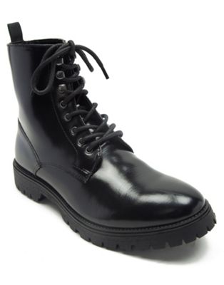Off The Hook lander lace up glossy leather boots in black