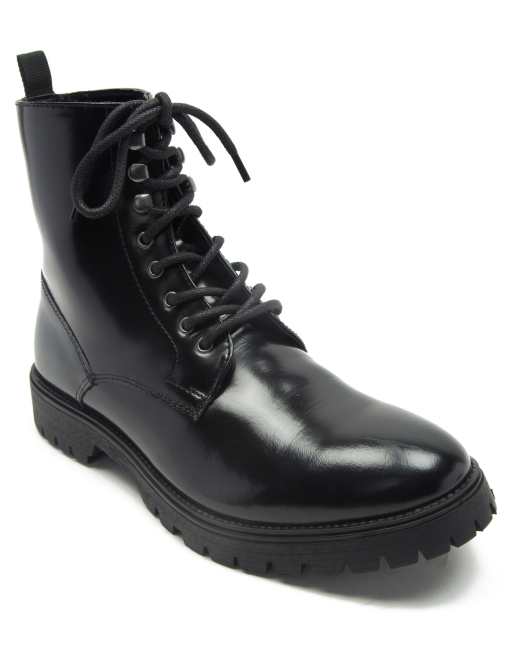 Glossy black combat hot sale boots