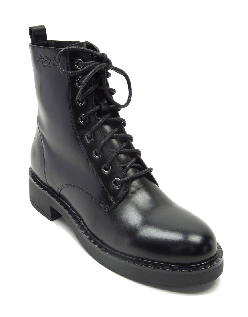 Off The Hook lane biker leather high ankle boots in black