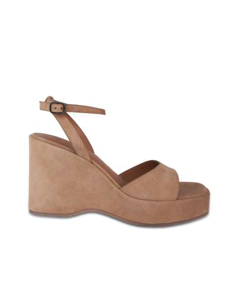 Off The Hook Larson suede platform wedge sandals with buckle strap in beige - view 1
