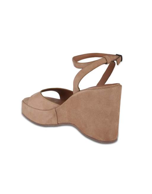 Off The Hook Larson suede platform wedge sandals with buckle strap in beige, 3 of 4