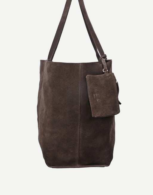 Off The Hook Lauryn shopper suede tote bag in brown, 6 of 7