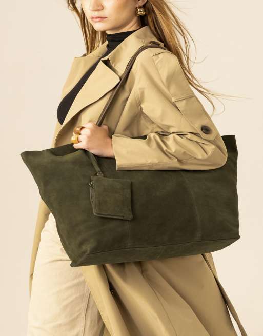 Off The Hook Lauryn shopper suede tote bag in olive, 2 of 7