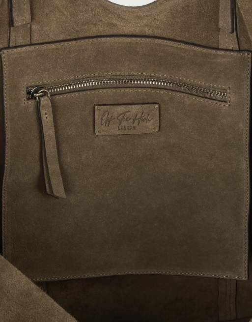 Off The Hook Lauryn shopper suede tote bag in olive, 3 of 7