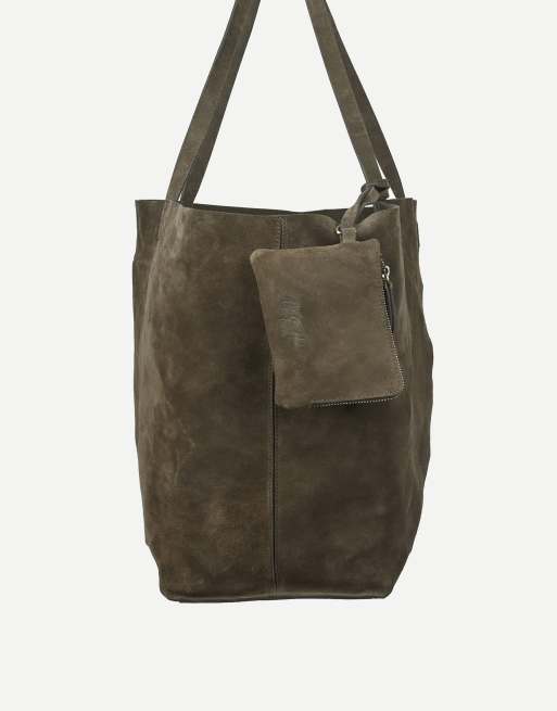 Off The Hook Lauryn shopper suede tote bag in olive, 6 of 7