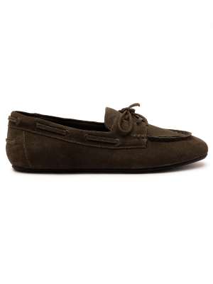  Lea suede leather round toe boat shoes in khaki