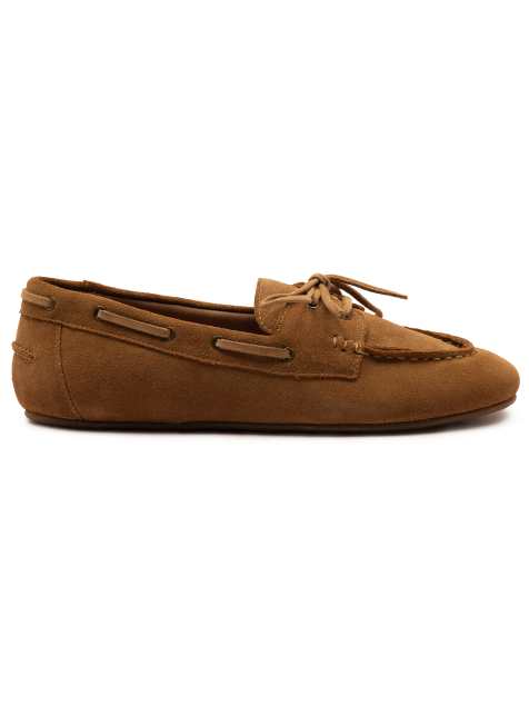 Off The Hook Lea suede leather round toe boat shoes in tan - view 1