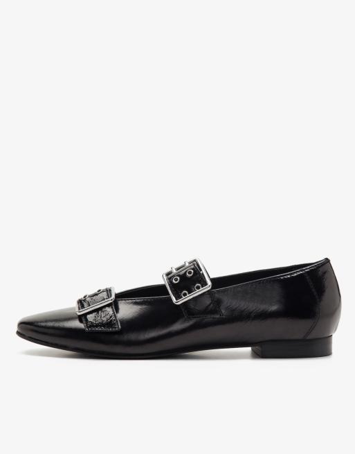 OFF THE HOOK leather canning BALLERINA flats in black 