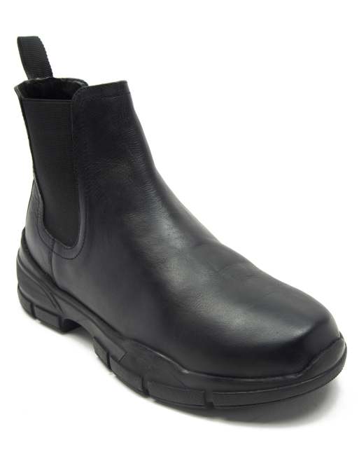  Off The Hook leo slip on waxy chelsea leather boots in black