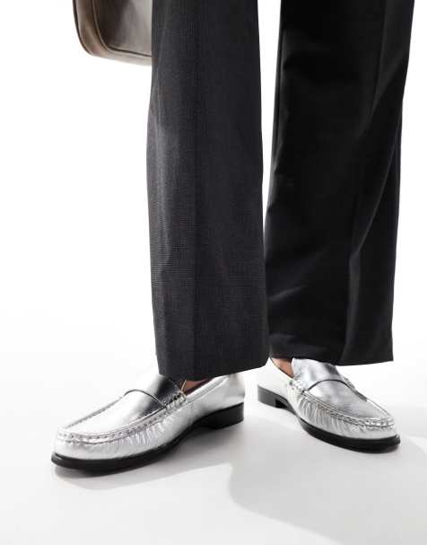 OFF THE HOOK LEYTON slip on loafer leather casual shoes in silver - view 1