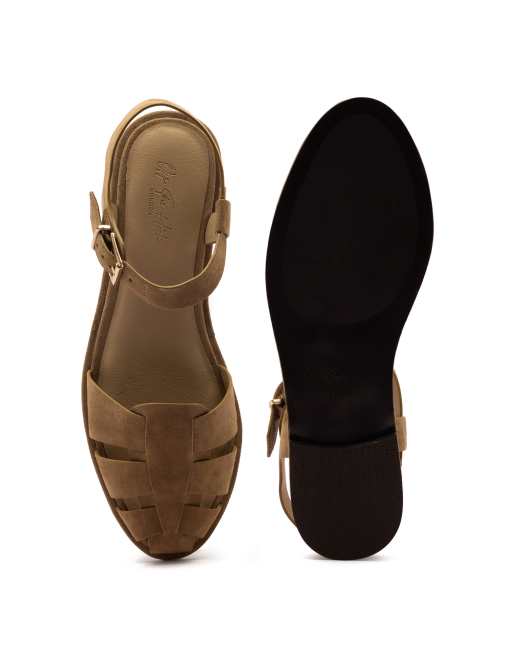 Off The Hook Lilly leather fisherman flat sandals in olive, 4 of 4