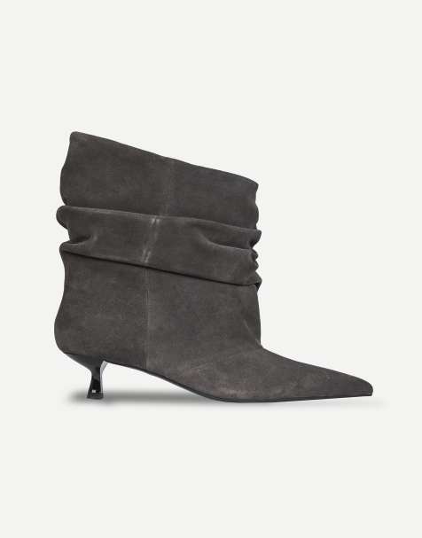 Off The Hook Lottie slouch kitten heel boots in dark grey suede - view 1
