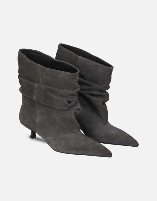 Off The Hook Lottie slouch kitten heel boots in dark grey suede, 2 of 6