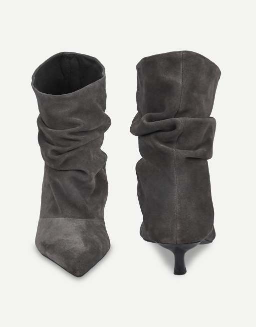 Off The Hook Lottie slouch kitten heel boots in dark grey suede, 5 of 6