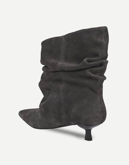 Off The Hook Lottie slouch kitten heel boots in dark grey suede, 6 of 6