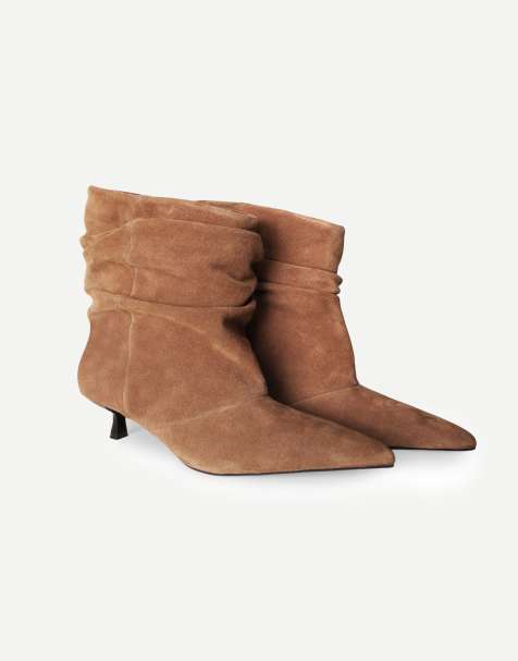 Off The Hook Lottie suede slouchy pointed toe kitten heel ankle boots in cognac suede - view 1