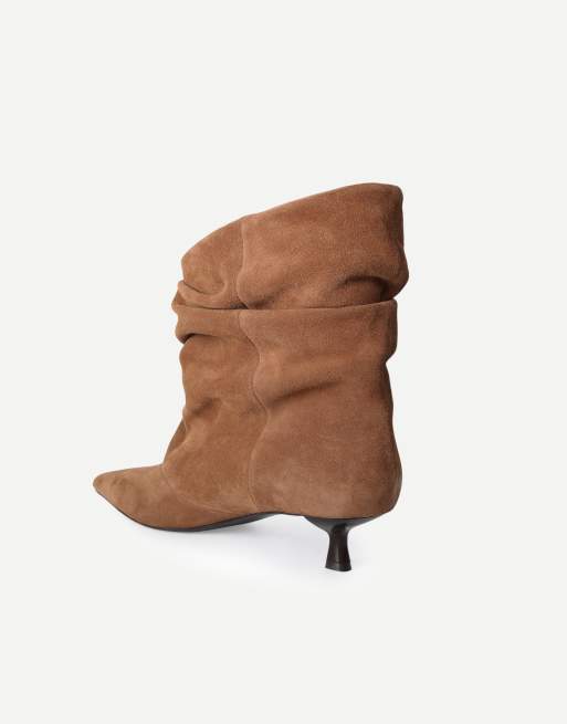 Off The Hook Lottie suede slouchy pointed toe kitten heel ankle boots in cognac suede, 3 of 4
