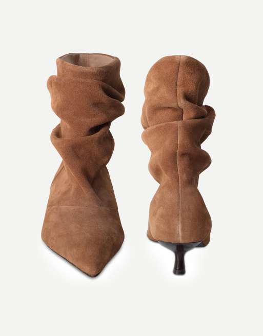 Off The Hook Lottie suede slouchy pointed toe kitten heel ankle boots in cognac suede, 4 of 4