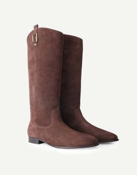 Off The Hook Marie suede knee high riding boots in brown suede - view 1