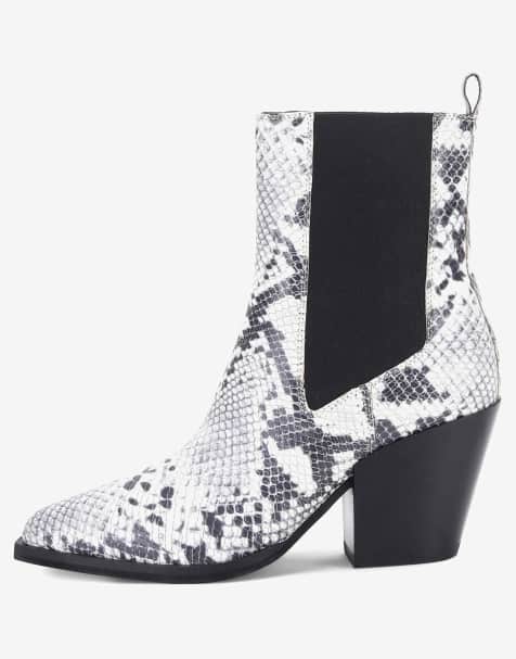 Off The Hook - Marlow Marcia - Bottines en cuir à talon carré style western - Noir et blanc - view 1