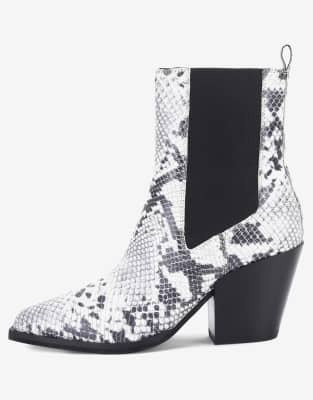 Off The Hook - 'Marlow' Marcia - Cowboy-Stiefeletten aus Leder in Schwarz/Weiß mit Blockabsatz