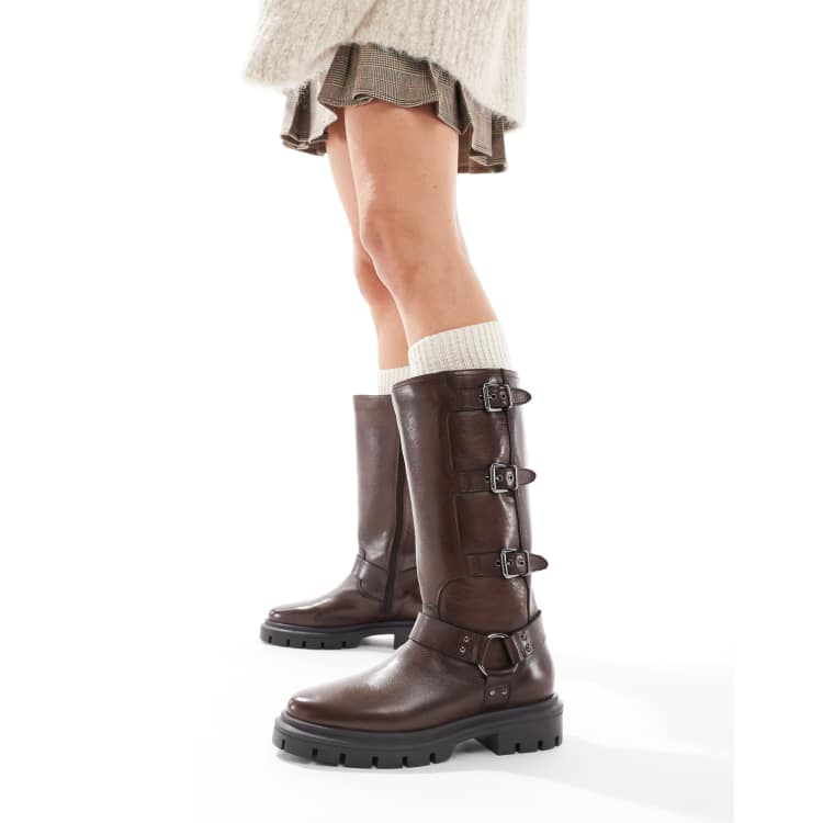 Off The Hook Mauley Bottes en cuir à talon Marron ASOS