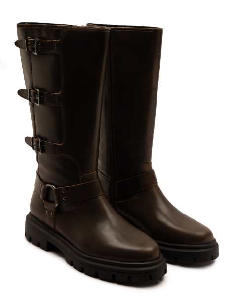 Off The Hook Mauley leather knee-high biker boots in copper - view 1