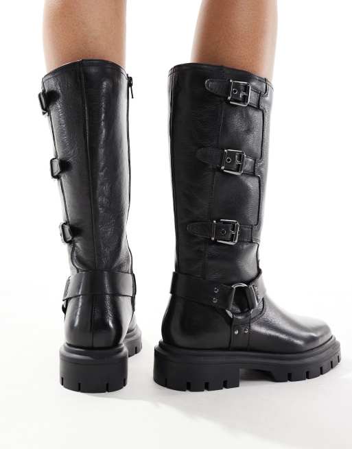 Off The Hook Mauley Stivaletti alti neri in pelle con tacco ASOS - Main Image