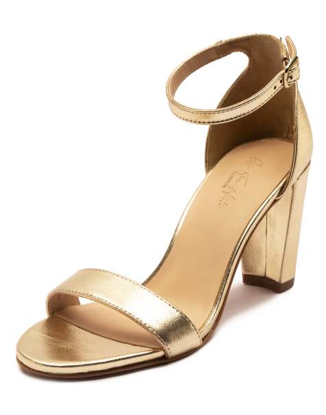 Off The Hook 'mayfair' block high heeled leather sandals in gold - view 1