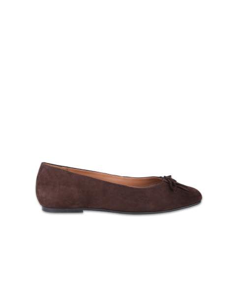 Off The Hook Misty suede leather ballet flats with bow detail in dark brown - view 1