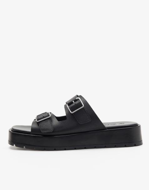 OFF THE HOOK Morden double strap western leather sandals in black - view 1