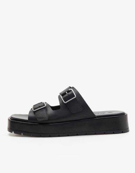 Off The Hook Morden double strap western leather sandals in black | ASOS