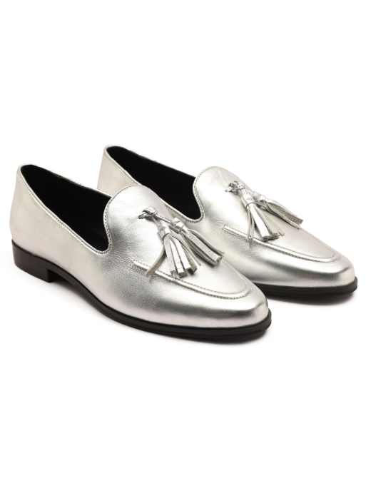 Off The Hook Moselle leather tassel loafers in silver, 2 of 4