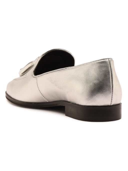 Off The Hook Moselle leather tassel loafers in silver, 3 of 4