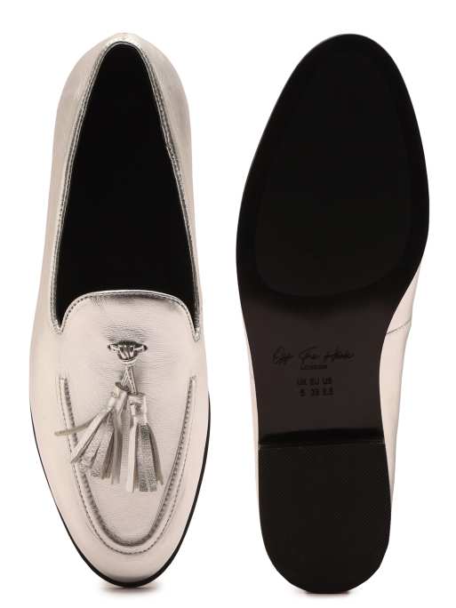 Off The Hook Moselle leather tassel loafers in silver, 4 of 4