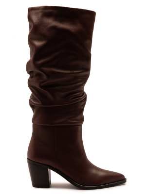  Muswell leather slouchy knee-high block heel boots in bordo