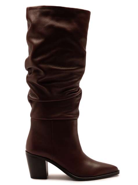 Off The Hook Muswell leather slouchy knee-high block heel boots in bordo - view 1