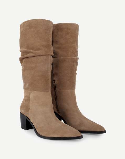 Off The Hook Muswell suede slouchy knee high boots in taupe suede - view 1