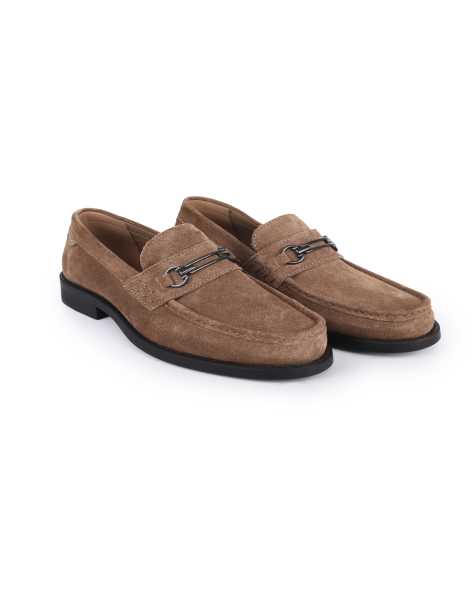 Off The Hook Myron suede leather horsebit loafers in mink suede - view 1