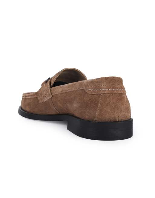 Off The Hook Myron suede leather horsebit loafers in mink suede, 3 of 4
