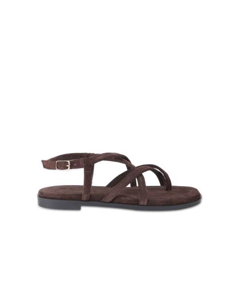 Off The Hook Natalie suede leather strappy flat sandals in brown - view 1