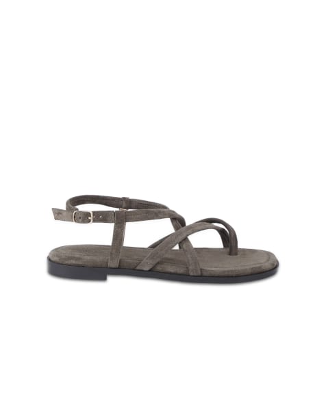 Off The Hook Natalie suede leather strappy flat sandals in khaki - view 1