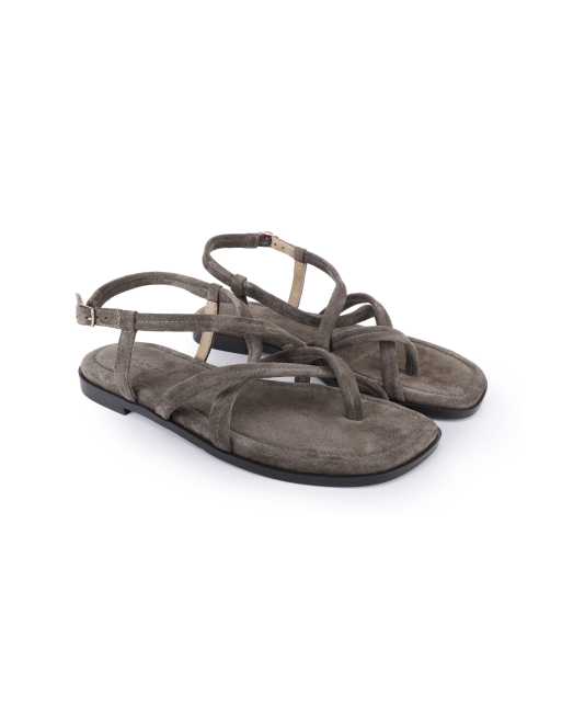 Off The Hook Natalie suede leather strappy flat sandals in khaki, 2 of 4