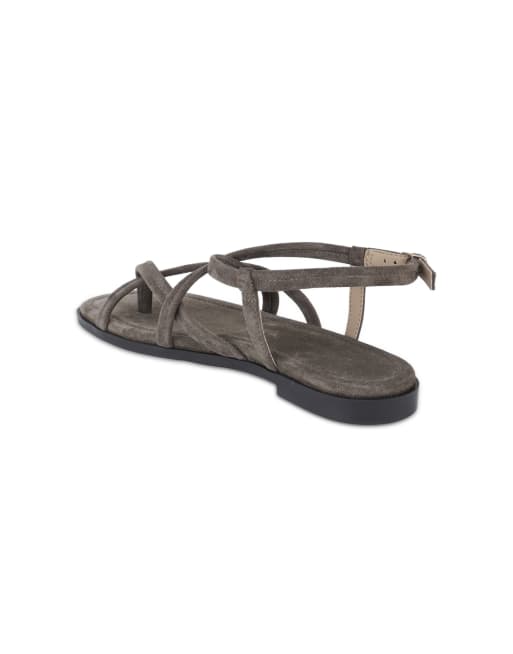 Off The Hook Natalie suede leather strappy flat sandals in khaki, 3 of 4