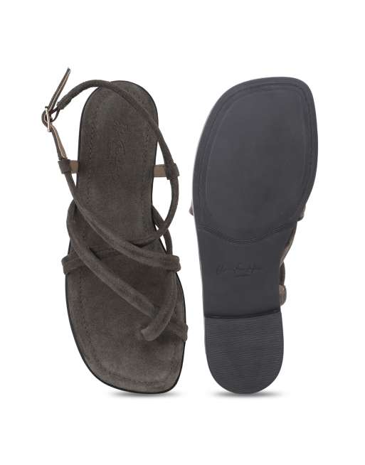 Off The Hook Natalie suede leather strappy flat sandals in khaki, 4 of 4