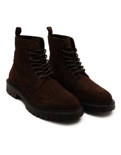 Off The Hook Neo suede leather lace-up ankle boots with brogue detailing in brown - view 1
