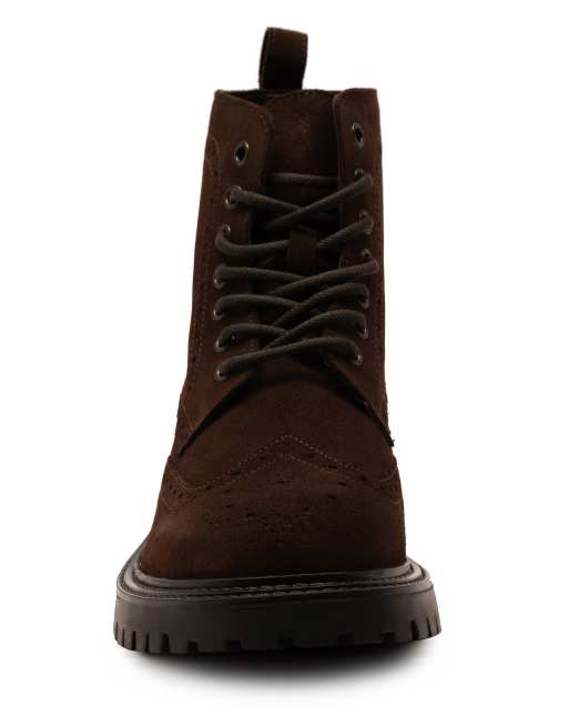 Off The Hook Neo suede leather lace-up ankle boots with brogue detailing in brown, 2 of 4