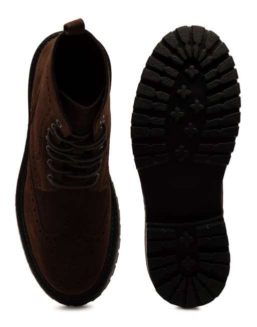 Off The Hook Neo suede leather lace-up ankle boots with brogue detailing in brown, 4 of 4