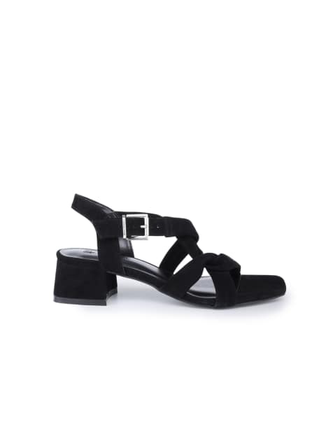 Off The Hook Nicola suede leather strappy low block heel sandals in black - view 1