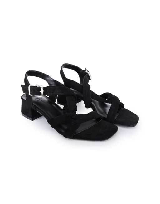 Off The Hook Nicola suede leather strappy low block heel sandals in black, 2 of 4